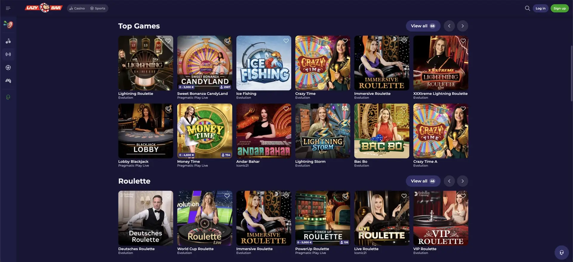 Juegos en vivo populares de Lazybar Casino